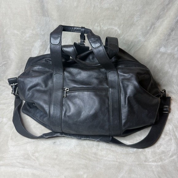 TUMI 22"x10"x17" Black LEATHER Weekender Duffel DUFFLE BAG Travel 92153D4 *Read* - Picture 2 of 13